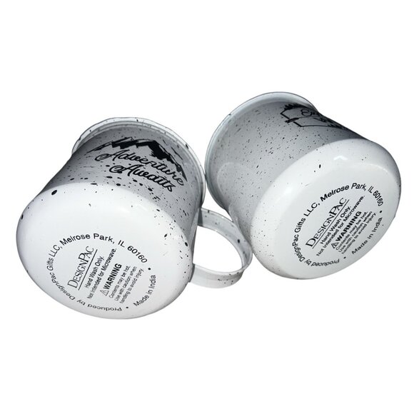 Design Pac Set of 2 Tin Coffee Mugs with Handles 16 fl oz White & Black Adventur - Picture 5 of 12